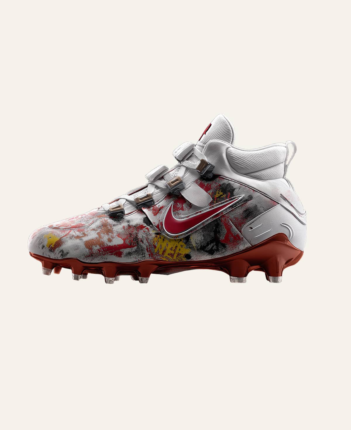 Graffiti studded football cleats